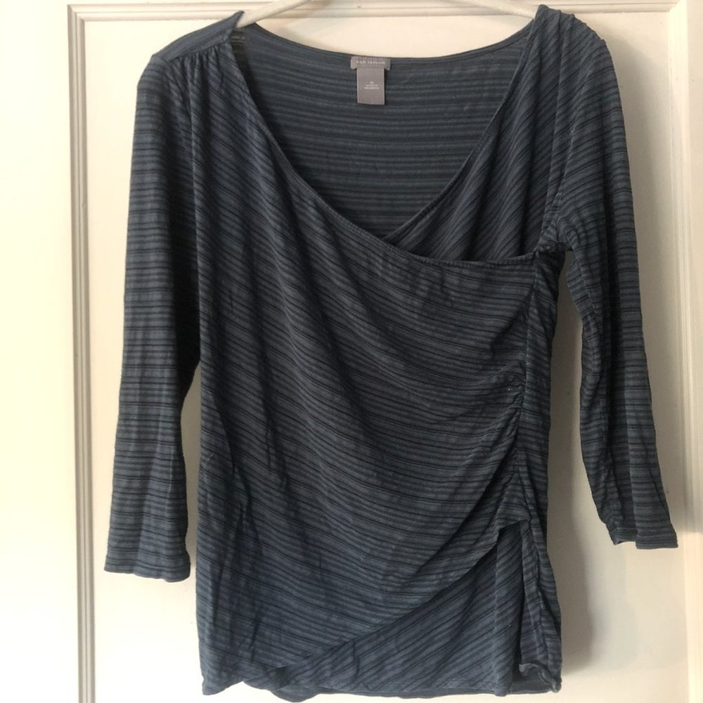 Cozy Blue/Gray Wrap Blouse by Ann Taylor (Medium)